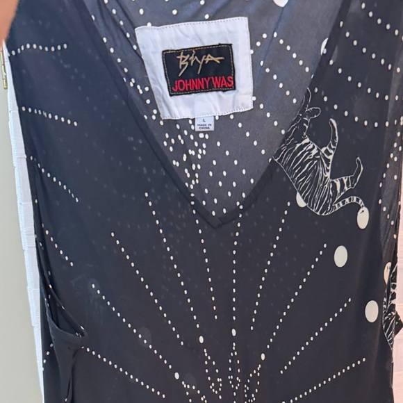Johnny Was BIYA Black Silk Rea Dress with tiger graphics - sleeveless flowyyy lg - Picture 4 of 15